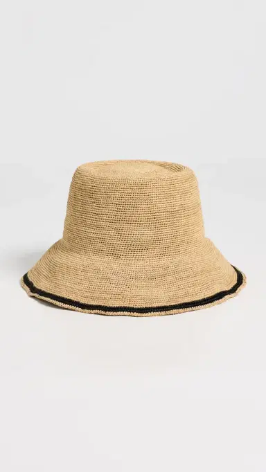 Hat Attack Stripe Edge Modern Crochet Bucket Hat Natural/Black One Size | Thumbnail 2