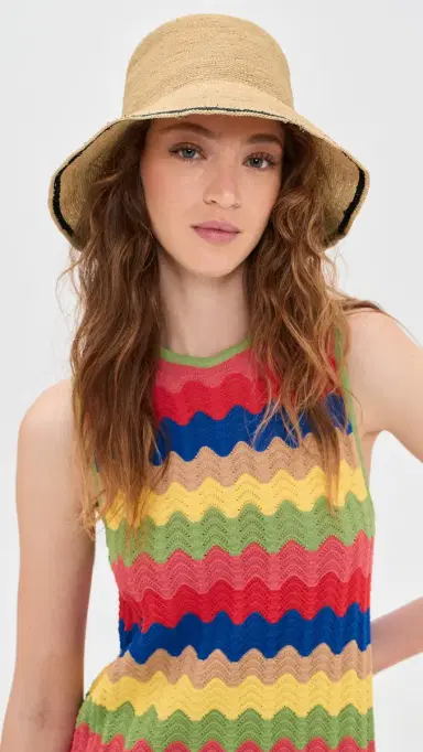 Hat Attack Stripe Edge Modern Crochet Bucket Hat Natural/Black One Size | Thumbnail 3