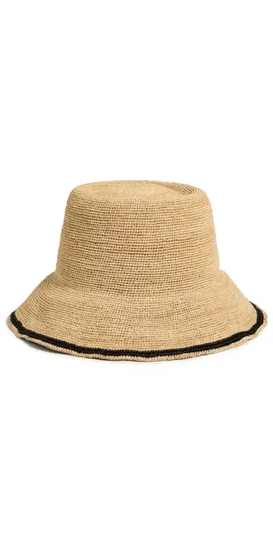 Hat Attack Stripe Edge Modern Crochet Bucket Hat Natural/Black One Size | Thumbnail 1