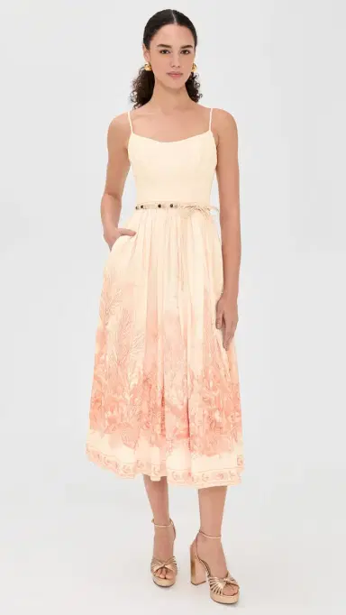 Zimmermann Wanderlust Corset Midi Dress Coral Toile | Thumbnail 2 Zimmermann Wanderlust Corset Midi Dress Coral Toile | Thumbnail 2