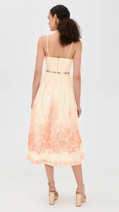 Zimmermann Wanderlust Corset Midi Dress Coral Toile | Thumbnail 3 Zimmermann Wanderlust Corset Midi Dress Coral Toile | Thumbnail 3