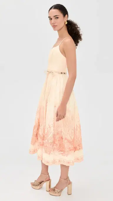 Zimmermann Wanderlust Corset Midi Dress Coral Toile | Thumbnail 4 Zimmermann Wanderlust Corset Midi Dress Coral Toile | Thumbnail 4