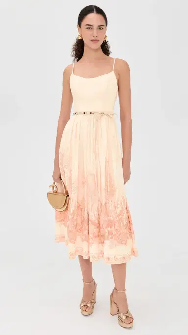 Zimmermann Wanderlust Corset Midi Dress Coral Toile | Thumbnail 5 Zimmermann Wanderlust Corset Midi Dress Coral Toile | Thumbnail 5