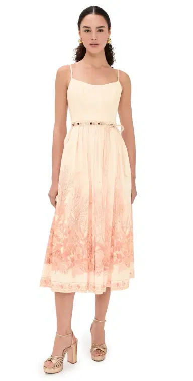 Zimmermann Wanderlust Corset Midi Dress Coral Toile | Thumbnail 1 Zimmermann Wanderlust Corset Midi Dress Coral Toile | Thumbnail 1