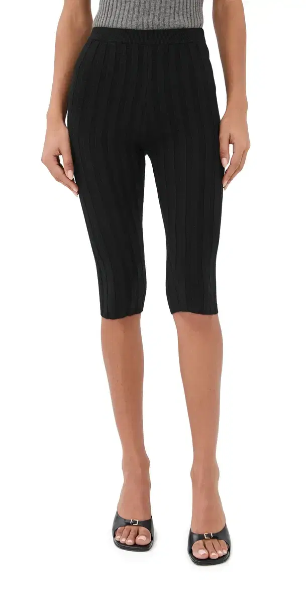 Cashmere Rib Knit Capri Pants Black
