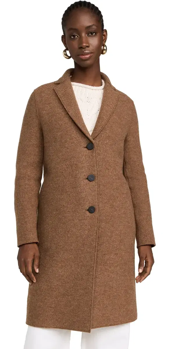 Harris Wharf London Boiled Wool Overcoat Caramel Melange