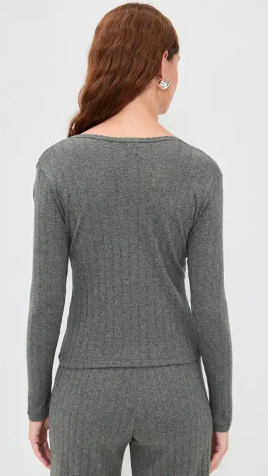 LESET Pointelle Long Sleeve Henley Tee Granite | Thumbnail 3 LESET Pointelle Long Sleeve Henley Tee Granite | Thumbnail 3