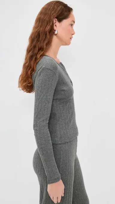 LESET Pointelle Long Sleeve Henley Tee Granite | Thumbnail 4 LESET Pointelle Long Sleeve Henley Tee Granite | Thumbnail 4