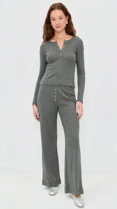 LESET Pointelle Long Sleeve Henley Tee Granite | Thumbnail 5 LESET Pointelle Long Sleeve Henley Tee Granite | Thumbnail 5