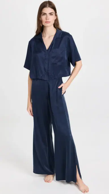 Lunya Washable Silk High Rise Pant Set Deep Blue M | Thumbnail 2