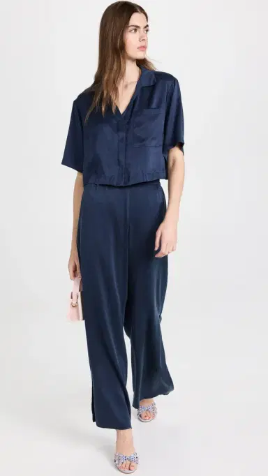 Lunya Washable Silk High Rise Pant Set Deep Blue M | Thumbnail 5