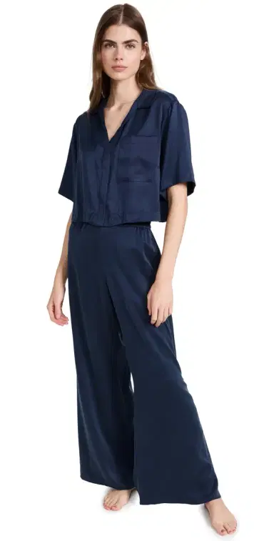 Lunya Washable Silk High Rise Pant Set Deep Blue M | Thumbnail 1