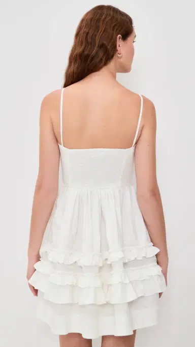 GANNI Stretch Cotton Mini Strap Dress with Frill Bright White | Thumbnail 3 GANNI Stretch Cotton Mini Strap Dress with Frill Bright White | Thumbnail 3