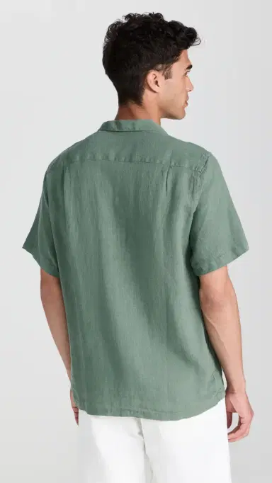 Portuguese Flannel Linen Camp Collar Shirt Dry Green | Thumbnail 3