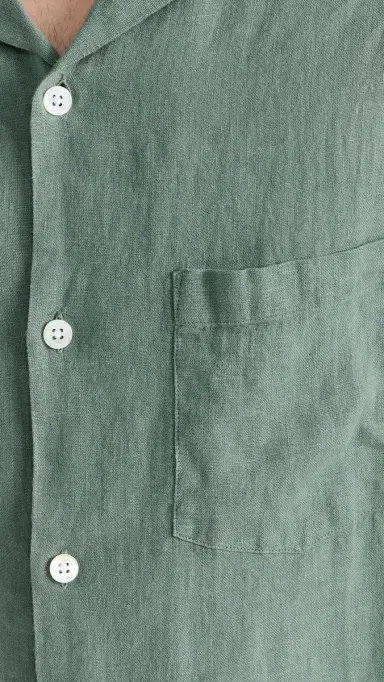 Portuguese Flannel Linen Camp Collar Shirt Dry Green | Thumbnail 6