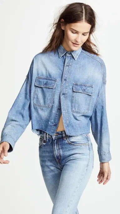 R13 Cropped Denim Shirt Brindley | Thumbnail 3