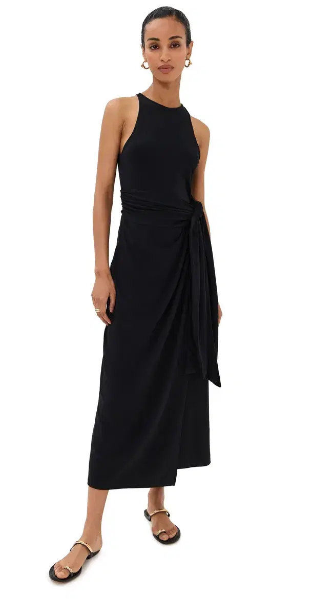 Another Tomorrow arong Tie Dress Black