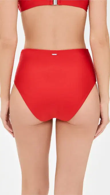 SIMKHAI Teya High Waisted Ruched Bikini Bottoms Fiery Red | Thumbnail 3
