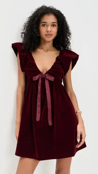 endless rose Velvet Satin Bow Mini Dress erlot | Thumbnail 2 endless rose Velvet Satin Bow Mini Dress erlot | Thumbnail 2