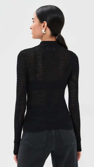 Sablyn Marlo Lace-Like Fitted Mock Neck Tee Black | Thumbnail 3