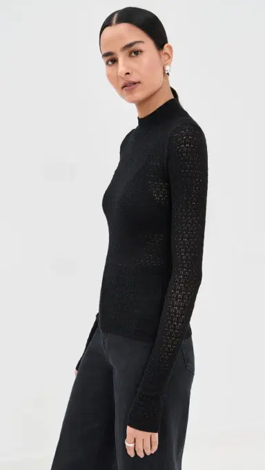 Sablyn Marlo Lace-Like Fitted Mock Neck Tee Black | Thumbnail 4
