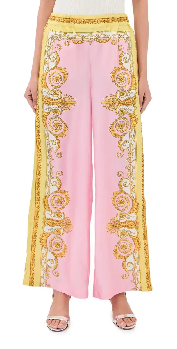 Wide Leg Silk Pants Pale Yellow+Rose Quartz
