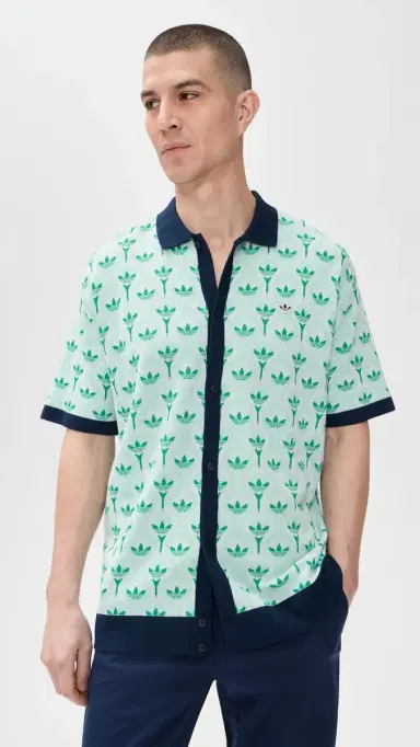 Adidas Golf Originals Knit Polo White/Clear Mint/Court Green M | Thumbnail 2