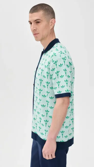 Adidas Golf Originals Knit Polo White/Clear Mint/Court Green M | Thumbnail 4