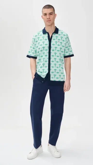Adidas Golf Originals Knit Polo White/Clear Mint/Court Green M | Thumbnail 5