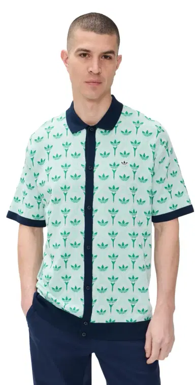 Adidas Golf Originals Knit Polo White/Clear Mint/Court Green M | Thumbnail 1