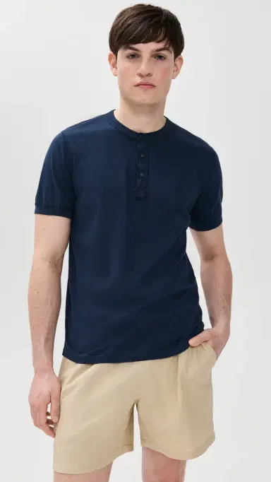 Save Khaki Short Sleeve Pima Henley Navy | Thumbnail 2