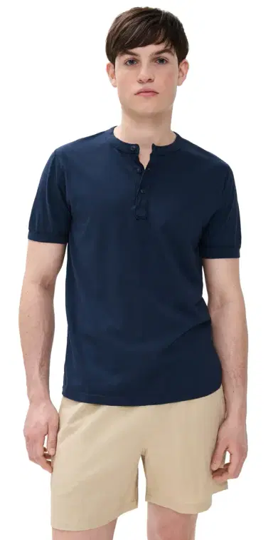 Save Khaki Short Sleeve Pima Henley Navy | Thumbnail 1