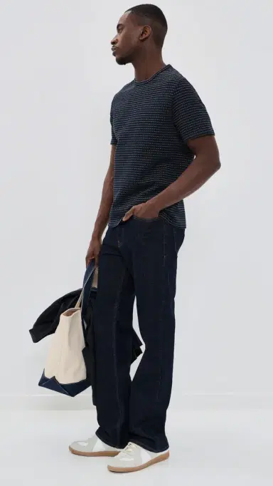 Frame Jacquard Stripe Tee Navy/Cream Stripe | Thumbnail 4 Frame Jacquard Stripe Tee Navy/Cream Stripe | Thumbnail 4