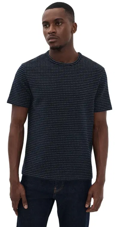 Frame Jacquard Stripe Tee Navy/Cream Stripe | Thumbnail 1 Frame Jacquard Stripe Tee Navy/Cream Stripe | Thumbnail 1