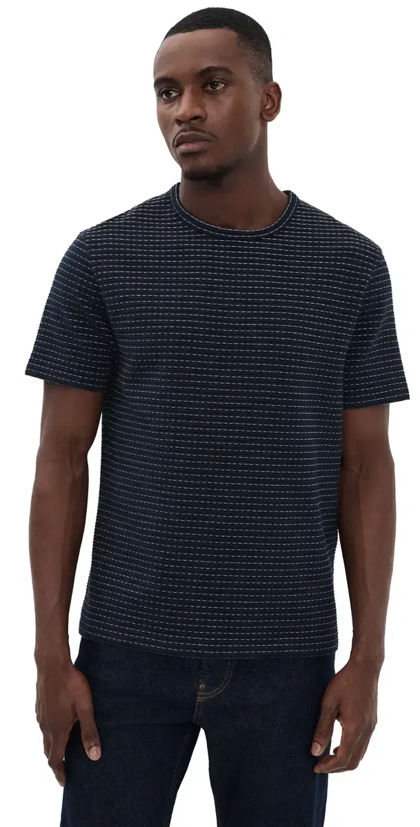 FRAME Jacquard tripe Tee Navy/Cream tripe