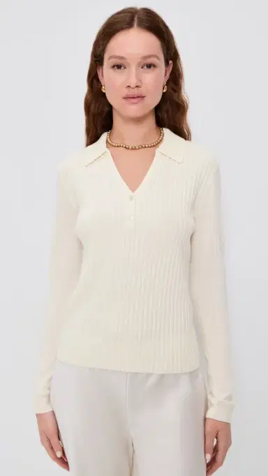 Theory Front Rib Collared Long Sleeve Top New | Thumbnail 2