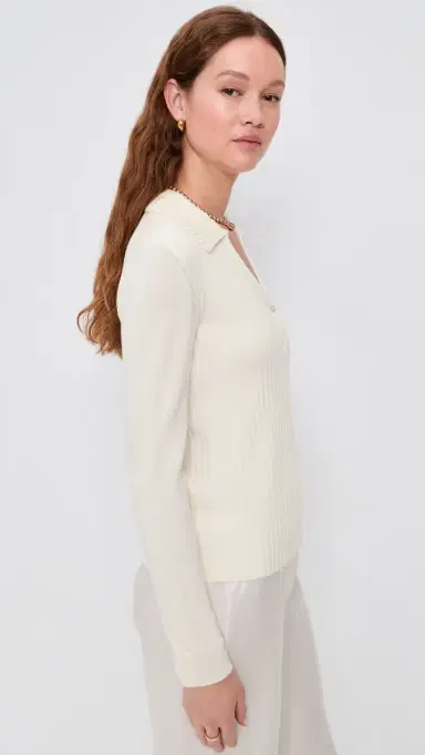 Theory Front Rib Collared Long Sleeve Top New | Thumbnail 4