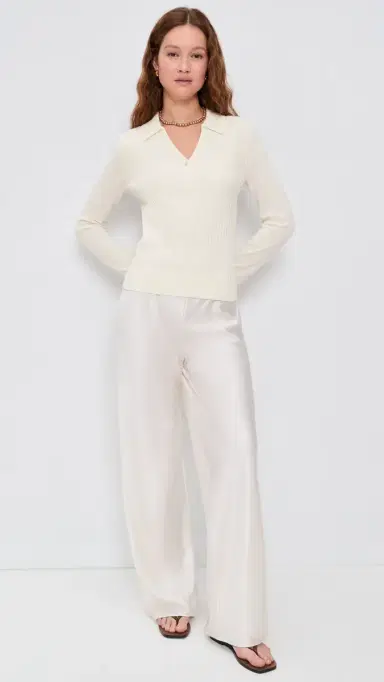 Theory Front Rib Collared Long Sleeve Top New | Thumbnail 5