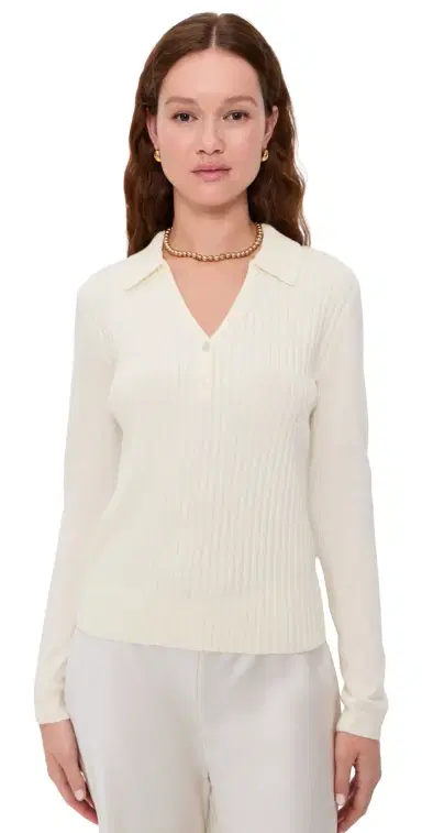 Theory Front Rib Collared Long Sleeve Top New | Thumbnail 1