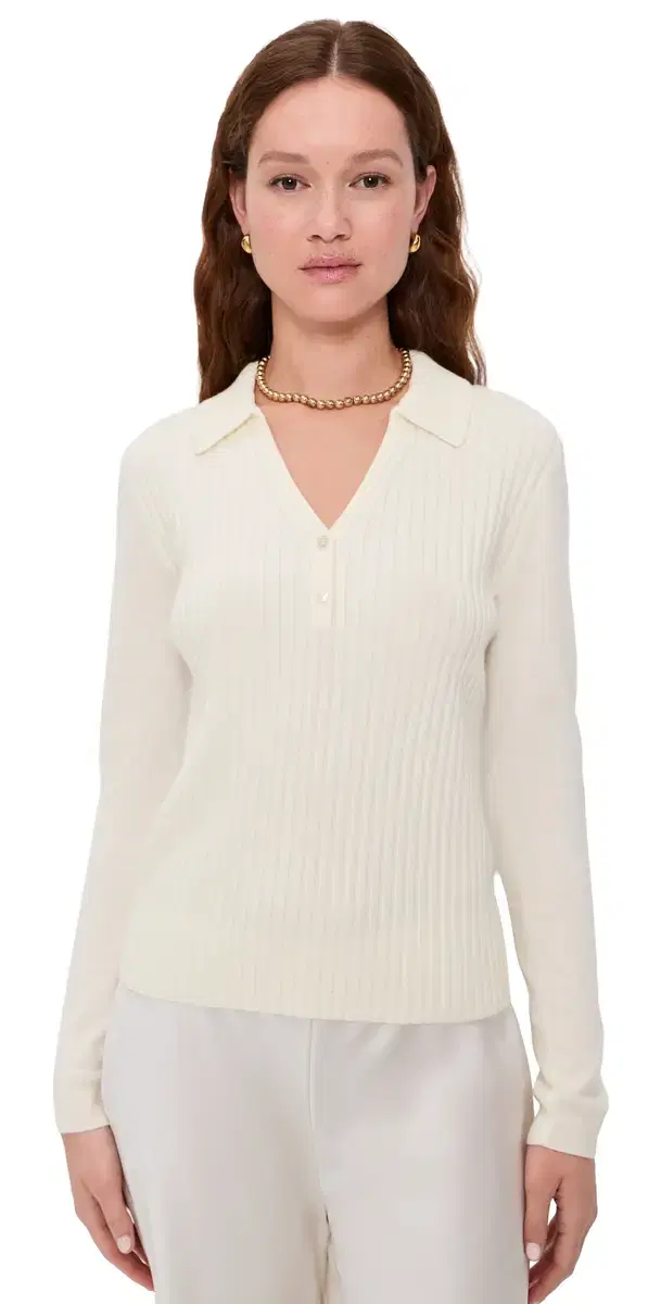 Front Rib Collared Long leeve Top New