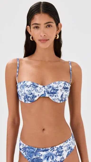 Staud Jo Balconette Bikini Top Blue Toile M | Thumbnail 3