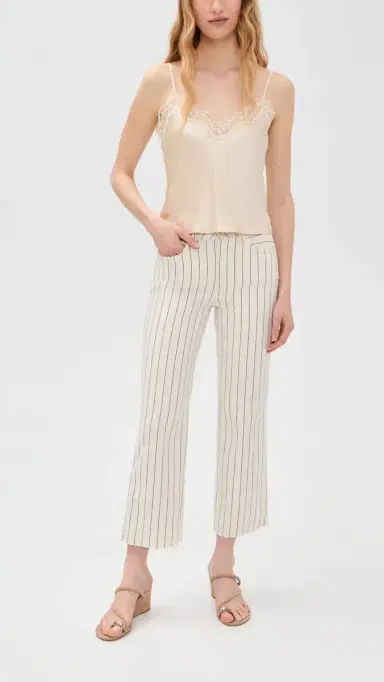 L'Agence Wanda Crop Wide Leg Jeans Ecru/Navy Stripe 33 | Thumbnail 5