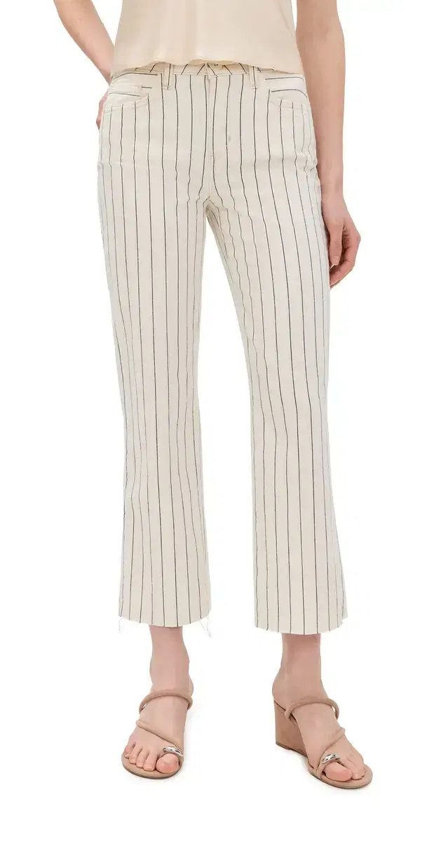 L'AGENCE Wanda Crop Wide Leg Jeans Ecru/Navy Stripe