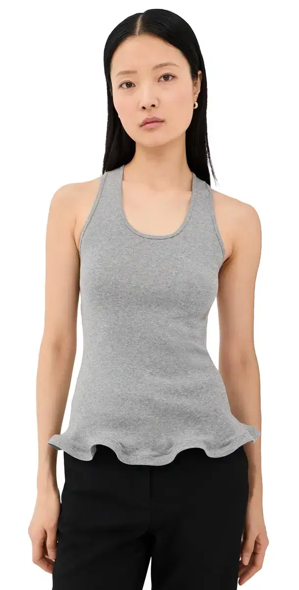 Frilled Hem Rib Tank Grey Melange