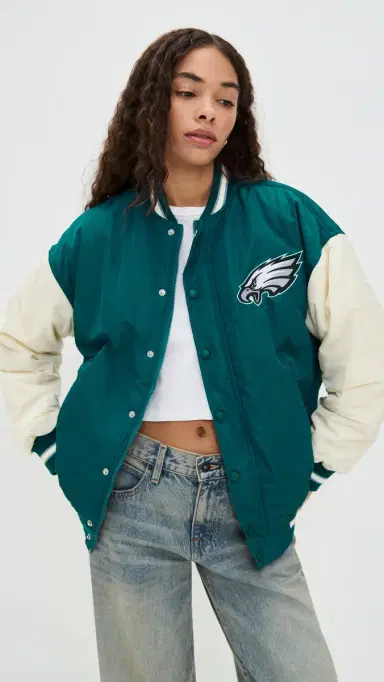 Terez Eagles Colorblock Bomber Jacket Eagles Midnight Green/Sugar M | Thumbnail 2