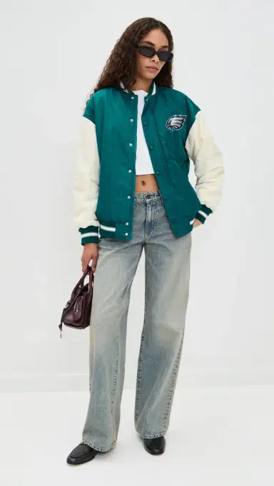Terez Eagles Colorblock Bomber Jacket Eagles Midnight Green/Sugar M | Thumbnail 5