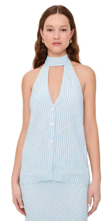 SEVEN WONDERS Dania Halter Vest Top Blue Stripe | Thumbnail 1 SEVEN WONDERS Dania Halter Vest Top Blue Stripe | Thumbnail 1
