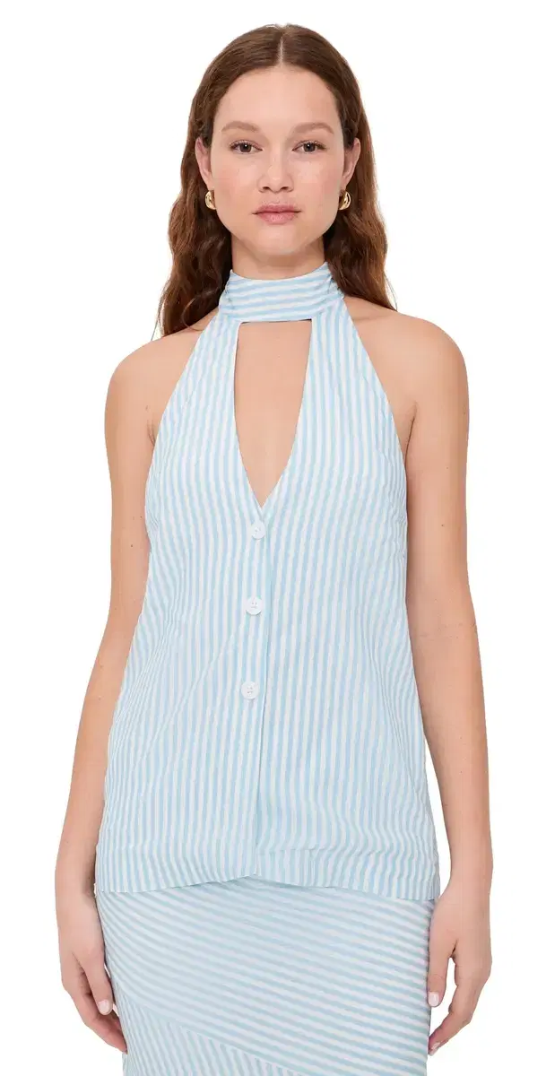 SEVEN WONDERS Dania Halter Vest Top Blue Stripe