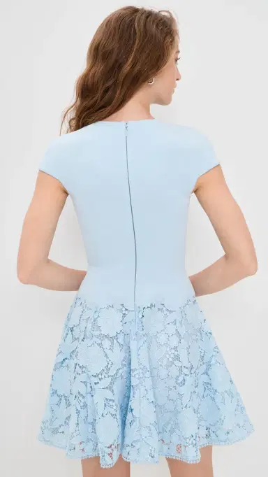 Self-Portrait Blue Crepe Lace Mini Dress | Thumbnail 3 Self-Portrait Blue Crepe Lace Mini Dress | Thumbnail 3
