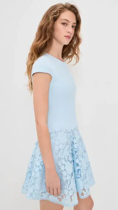Self-Portrait Blue Crepe Lace Mini Dress | Thumbnail 4 Self-Portrait Blue Crepe Lace Mini Dress | Thumbnail 4
